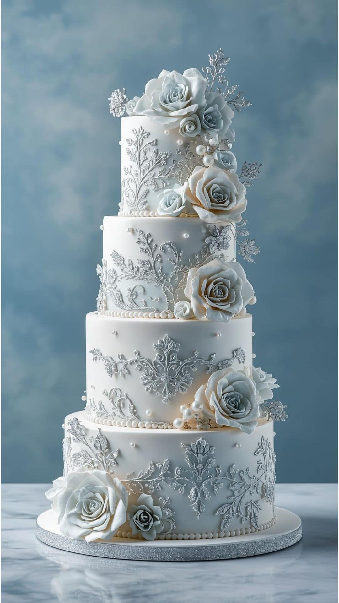 Luxuriöse eisblaue Hochzeitstorte