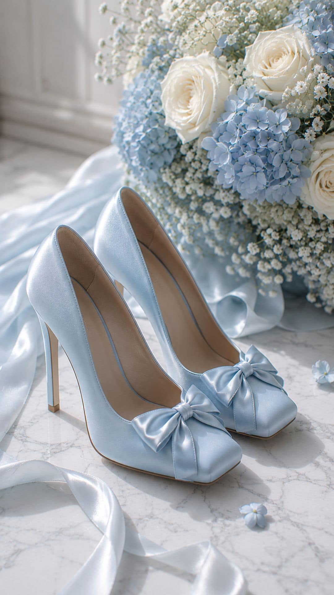Eisblaue Hochzeitsschuhe aus Satin