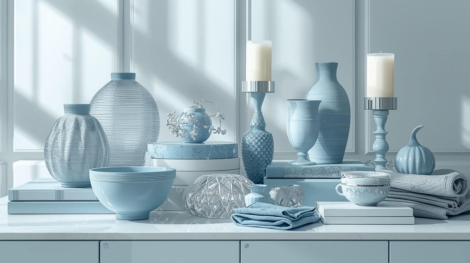 Eisblaue Wohnaccessoires