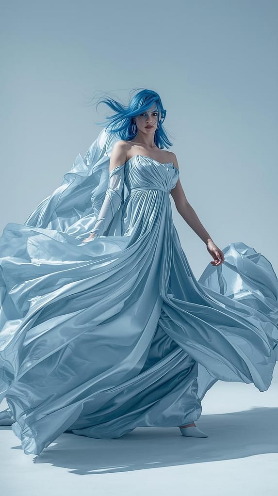 Eisblaues Seidenkleid