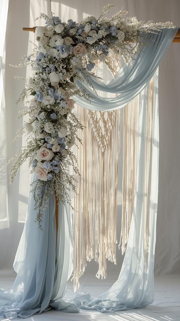 Eisblauer Hochzeitsbogen Boho Style