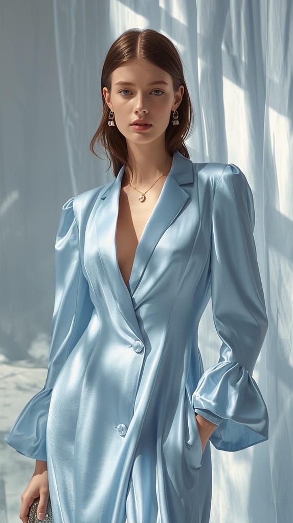 Eisblaues Seidenkleid