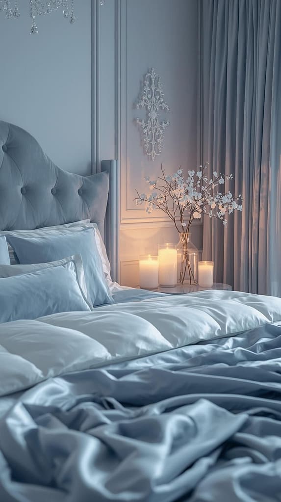 Cozy Hygge eisblaues Schlafzimmer