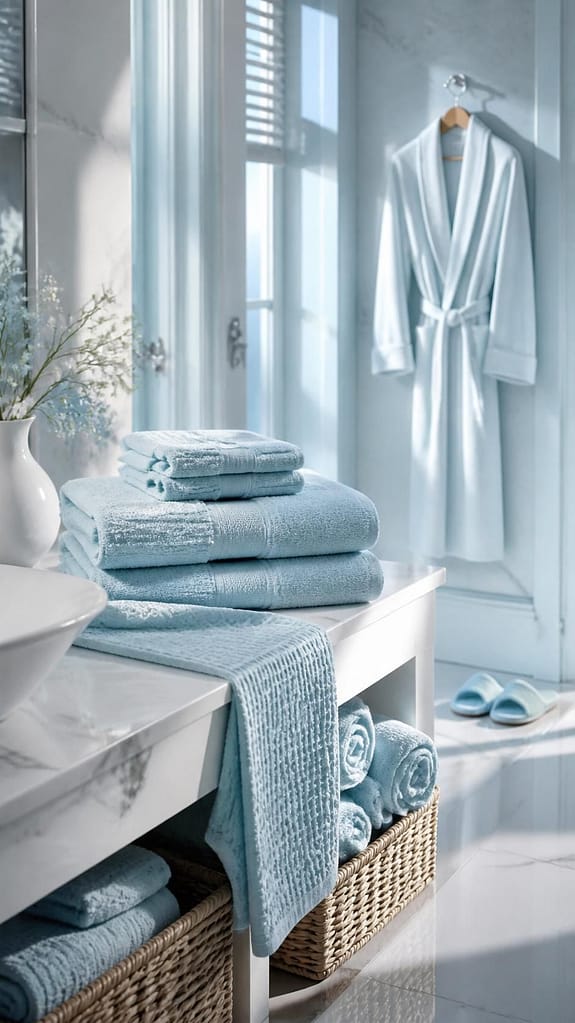 Eisblaue Handtücher und Textilien für das Home Spa