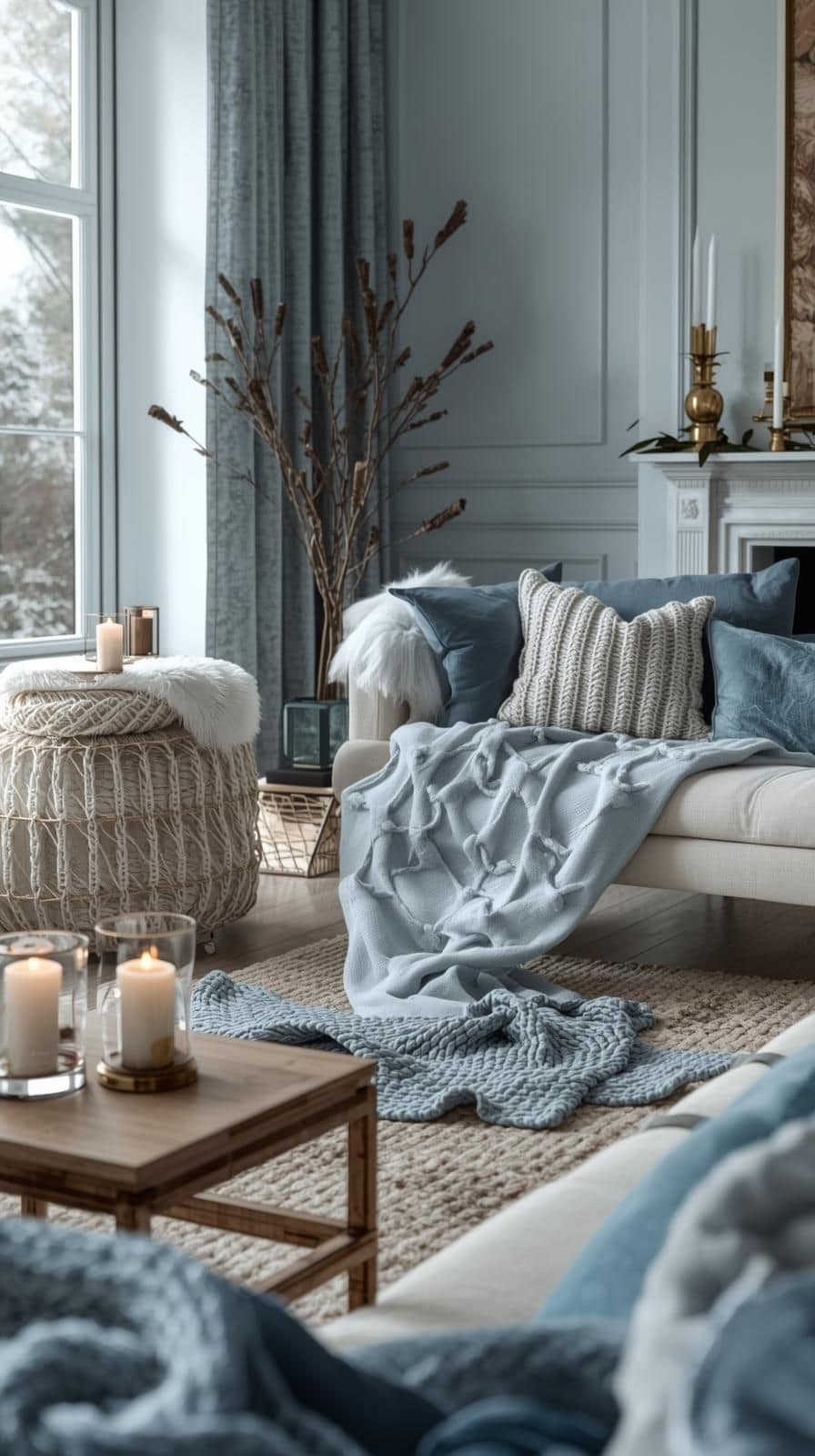 Eisblaues Hygge Wohnzimmer