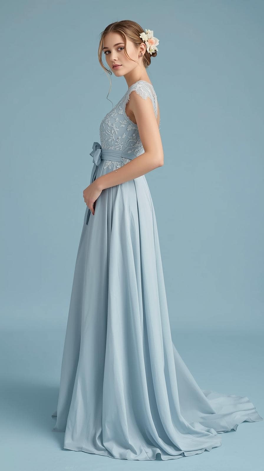Zartes eisblaues Brautjungfernkleid