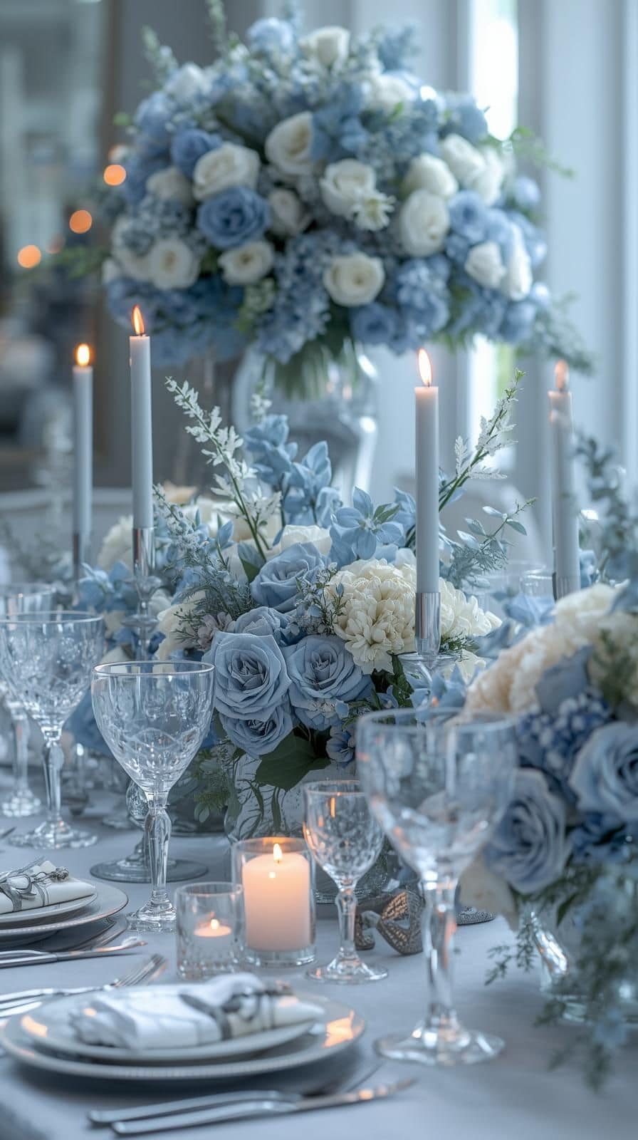 Eisblaue Tischdekoration für Hochzeiten