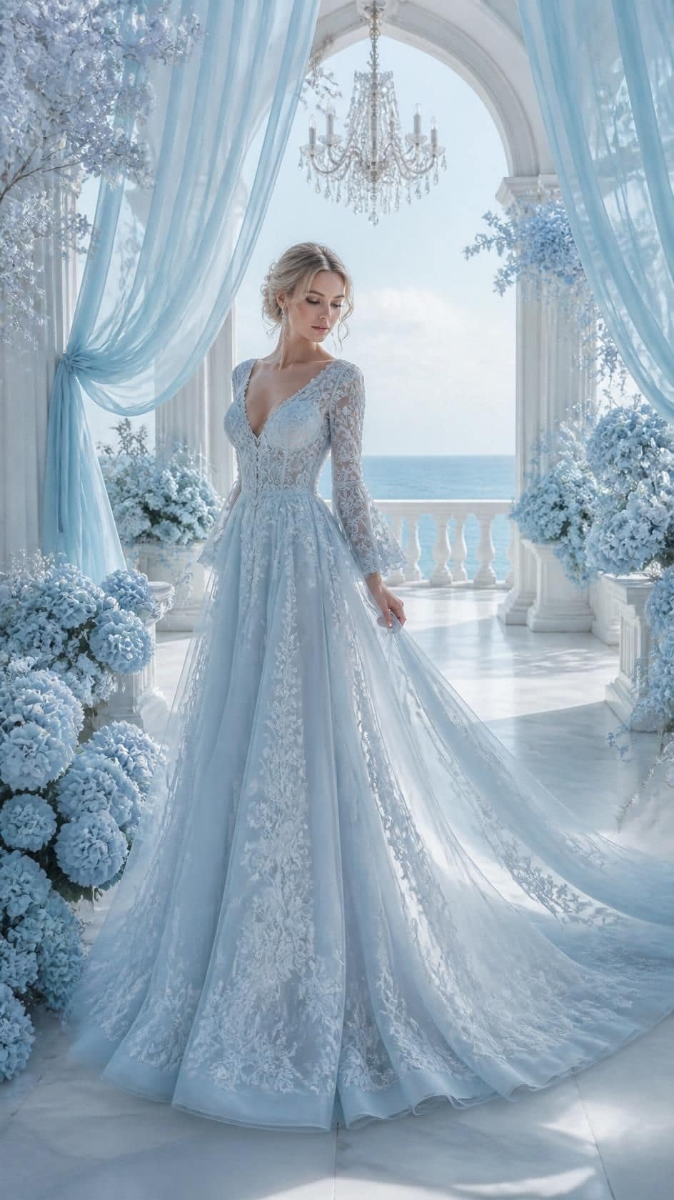 Eisblaues Brautkleid im Boho Style